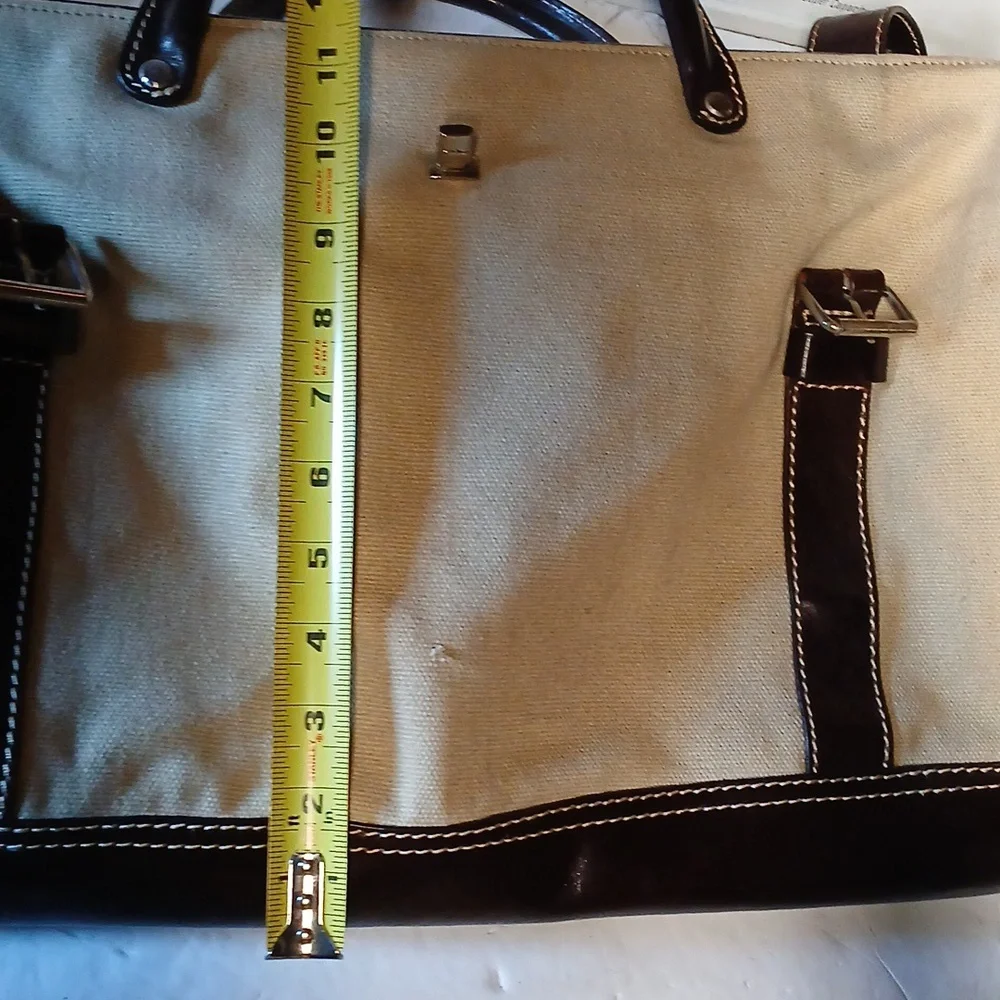 LEVENGER Canvas LEATHER Trim TOTE BAG PURSE BROWN & Tan - Picture 9 of 10